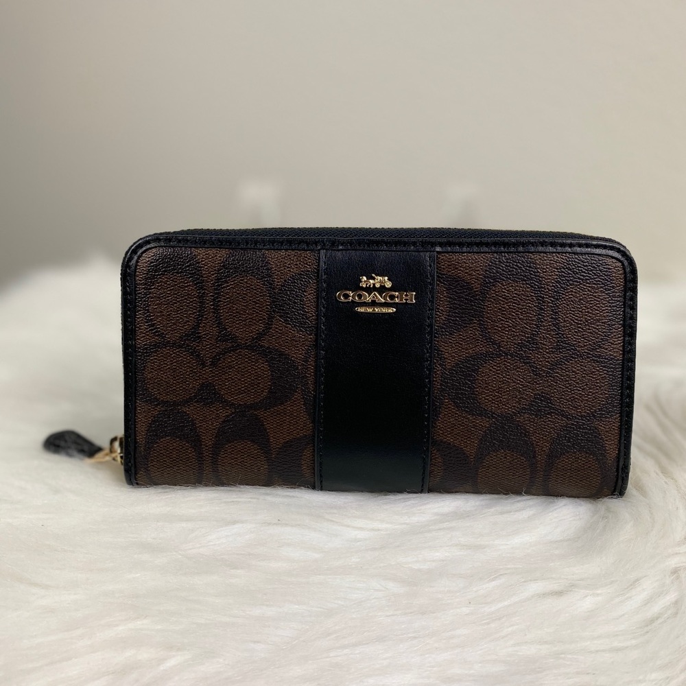 COACH SIGNATURE PVC LEATHER ACCORDION ZIP WALLET